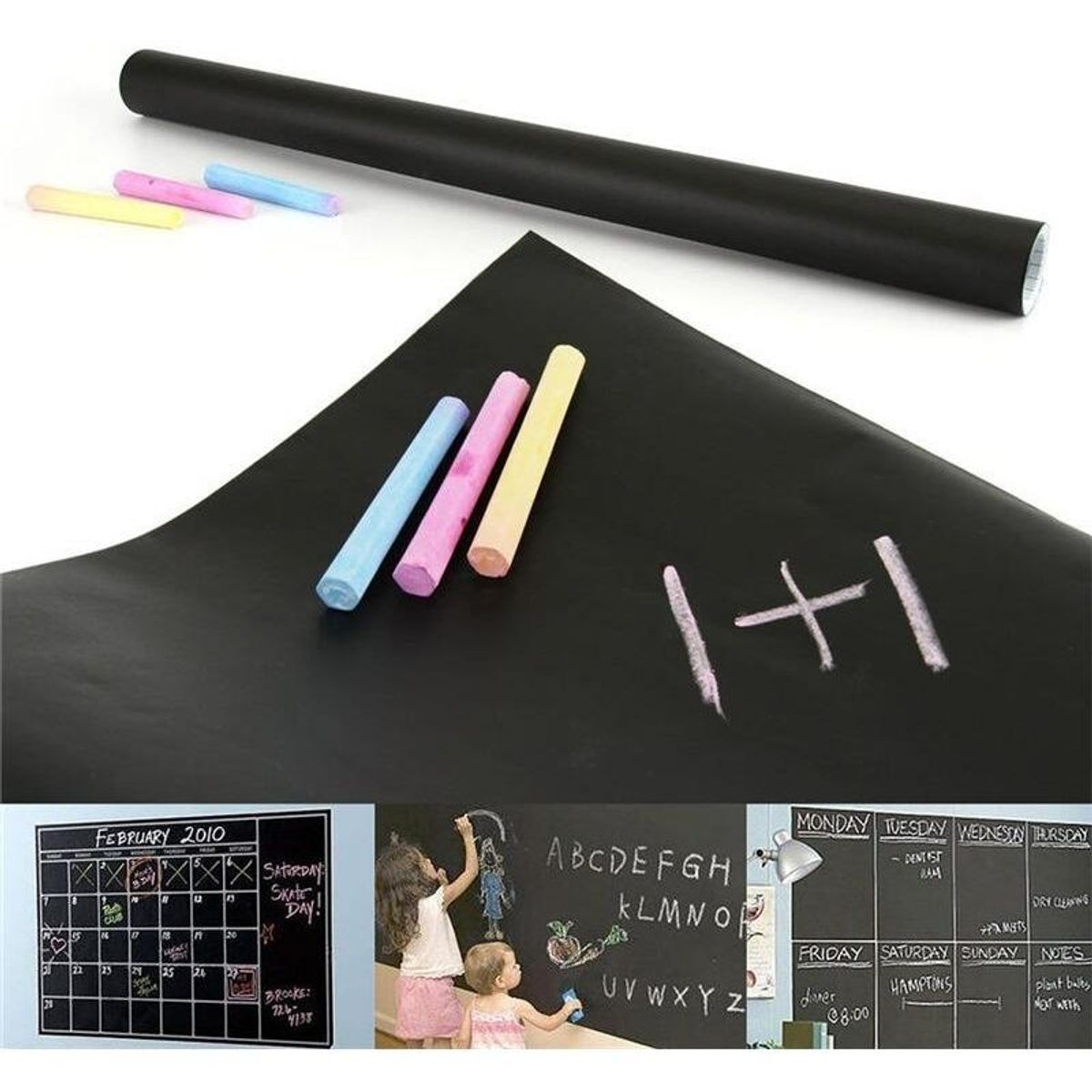 GENERICO - Pizarra Autoadhesiva de Vinilo con Tizas Surtidas 45x200cm
