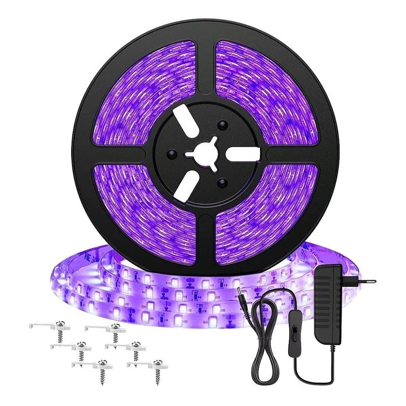 GENERICO - Cinta LED UV Negra Fluorescente de 5mts con Adaptador 220V