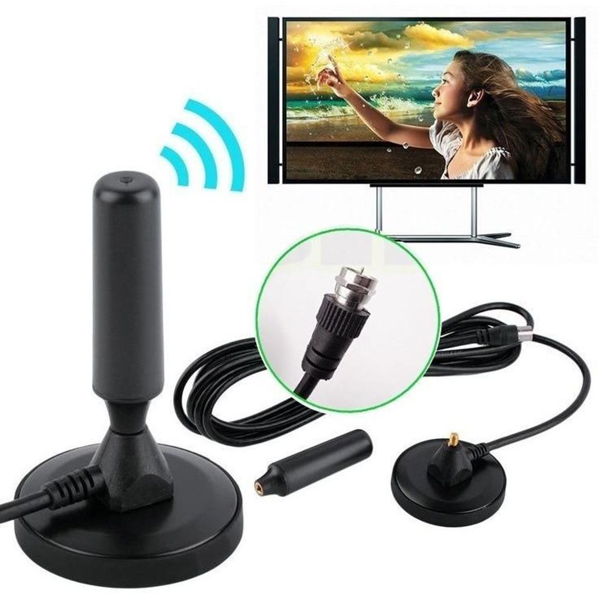 GENERICO - Antena Digital HD Interna 360 Grados con Cable de 4m