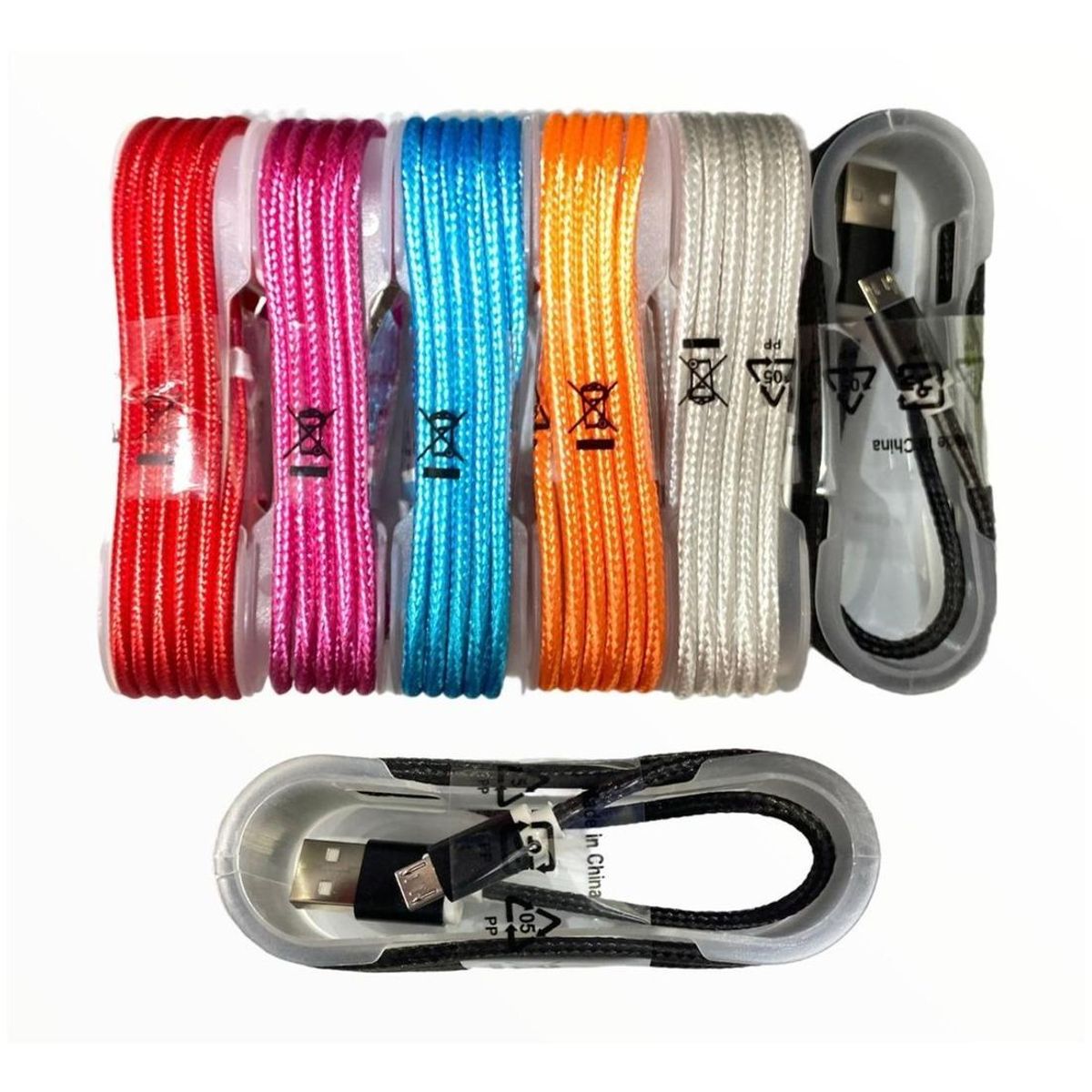 GENERICO - Pack de 6 Cables Tejidos para Android V8 - 15 Metros