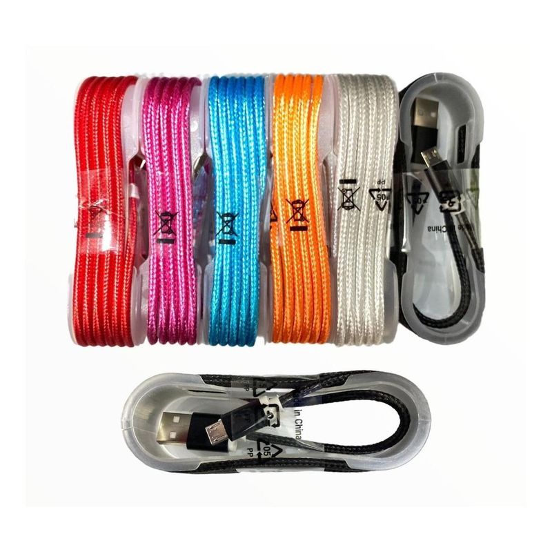GENERICO - Pack de 6 Cables Tejidos para Android V8 - 15 Metros