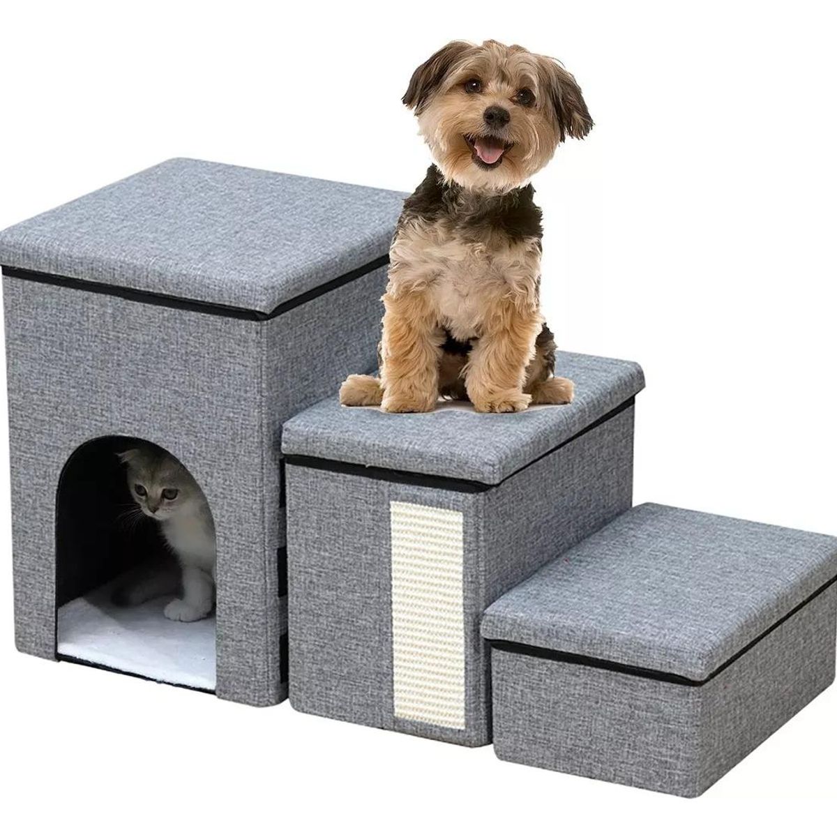 GENERICO - Escalera Plegable para Mascotas de 3 Niveles con Almacenaje