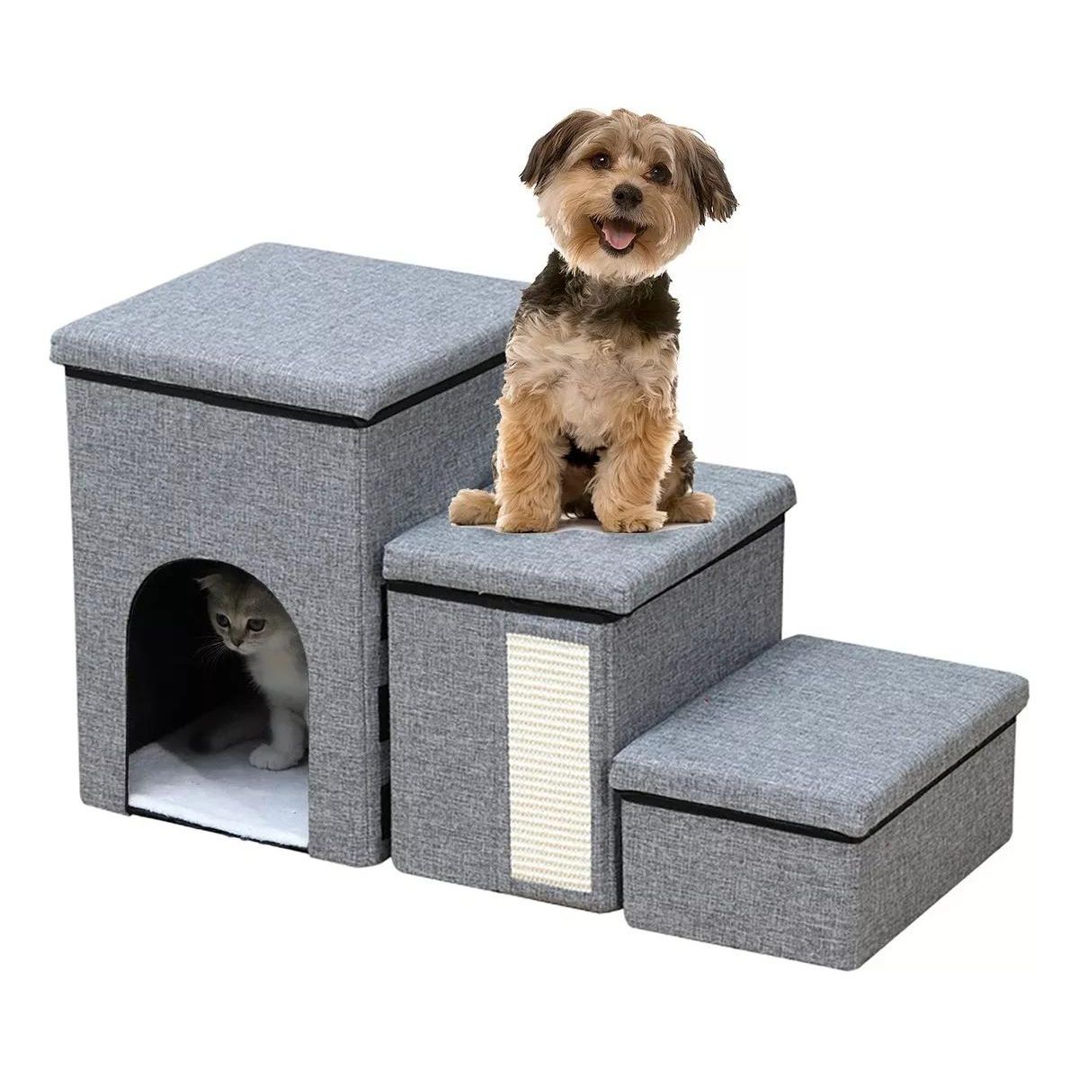 GENERICO - Escalera Plegable para Mascotas de 3 Niveles con Almacenaje