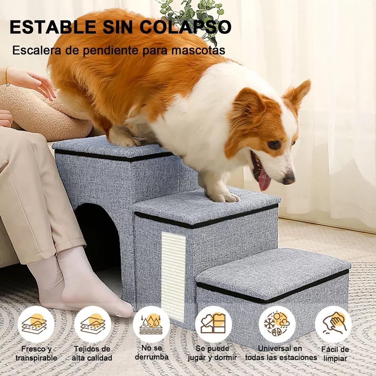 GENERICO - Escalera Plegable para Mascotas de 3 Niveles con Almacenaje