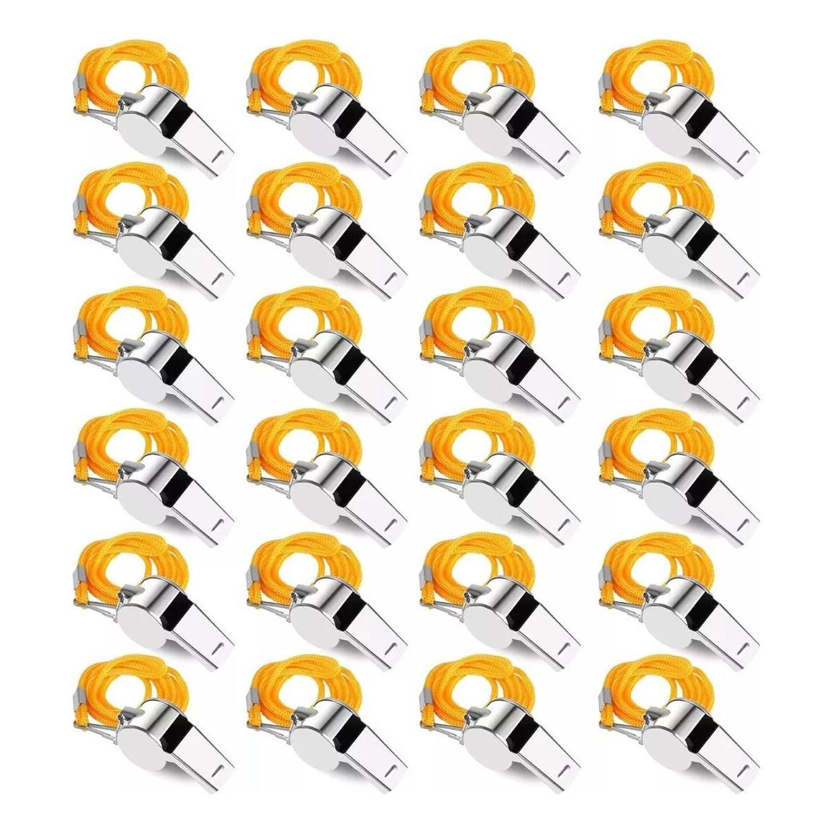 GENERICO - 24 Silbatos Metálicos con Cuerda para Deportes y Emergencias