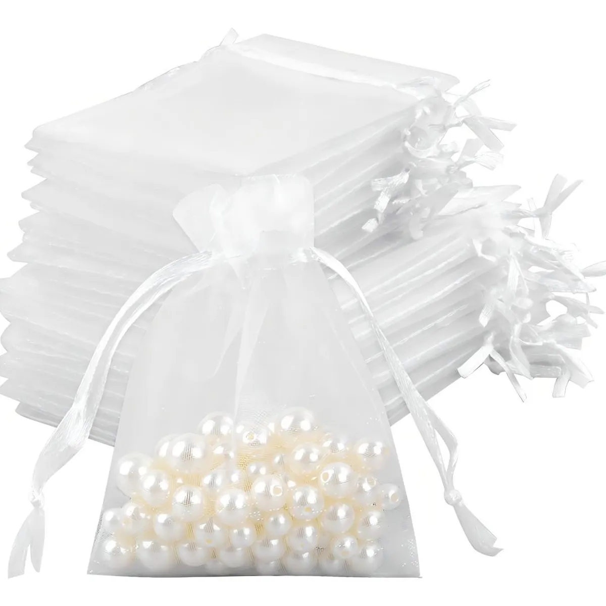 GENERICO - Pack de 100 Bolsas de Organza Blanca 10x15 cm para Regalos