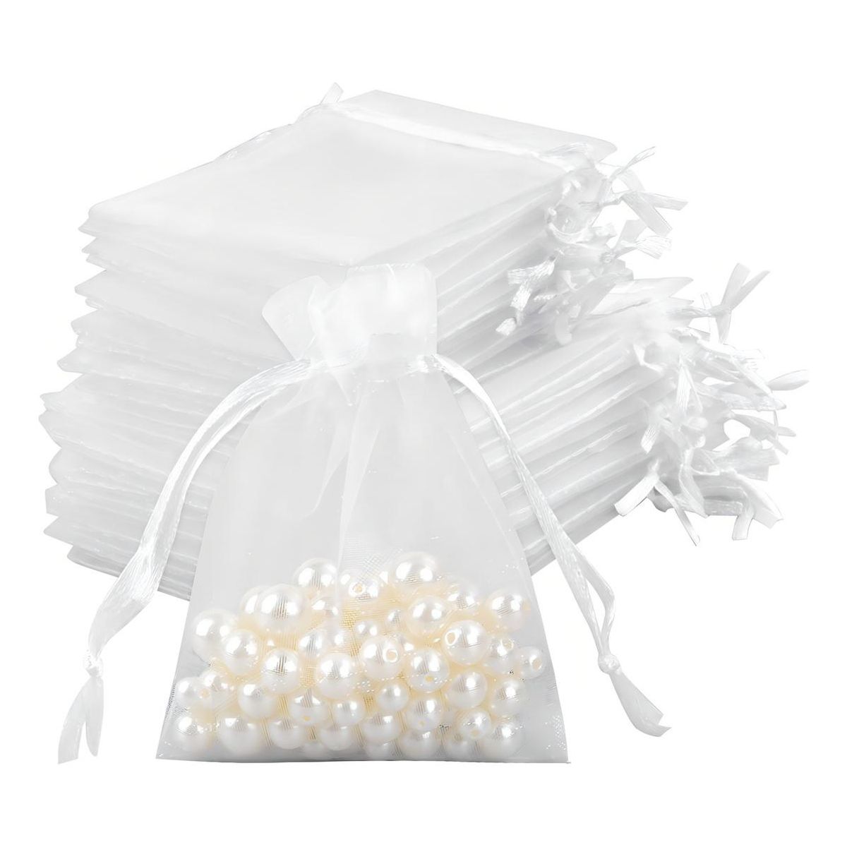 GENERICO - Pack de 100 Bolsas de Organza Blanca 10x15 cm para Regalos
