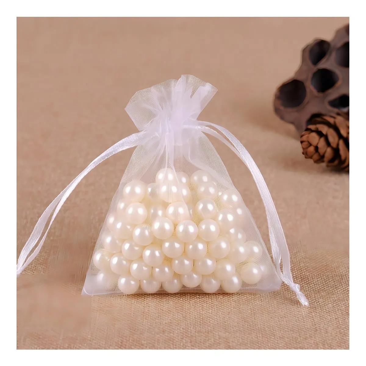 GENERICO - Pack de 100 Bolsas de Organza Blanca 10x15 cm para Regalos