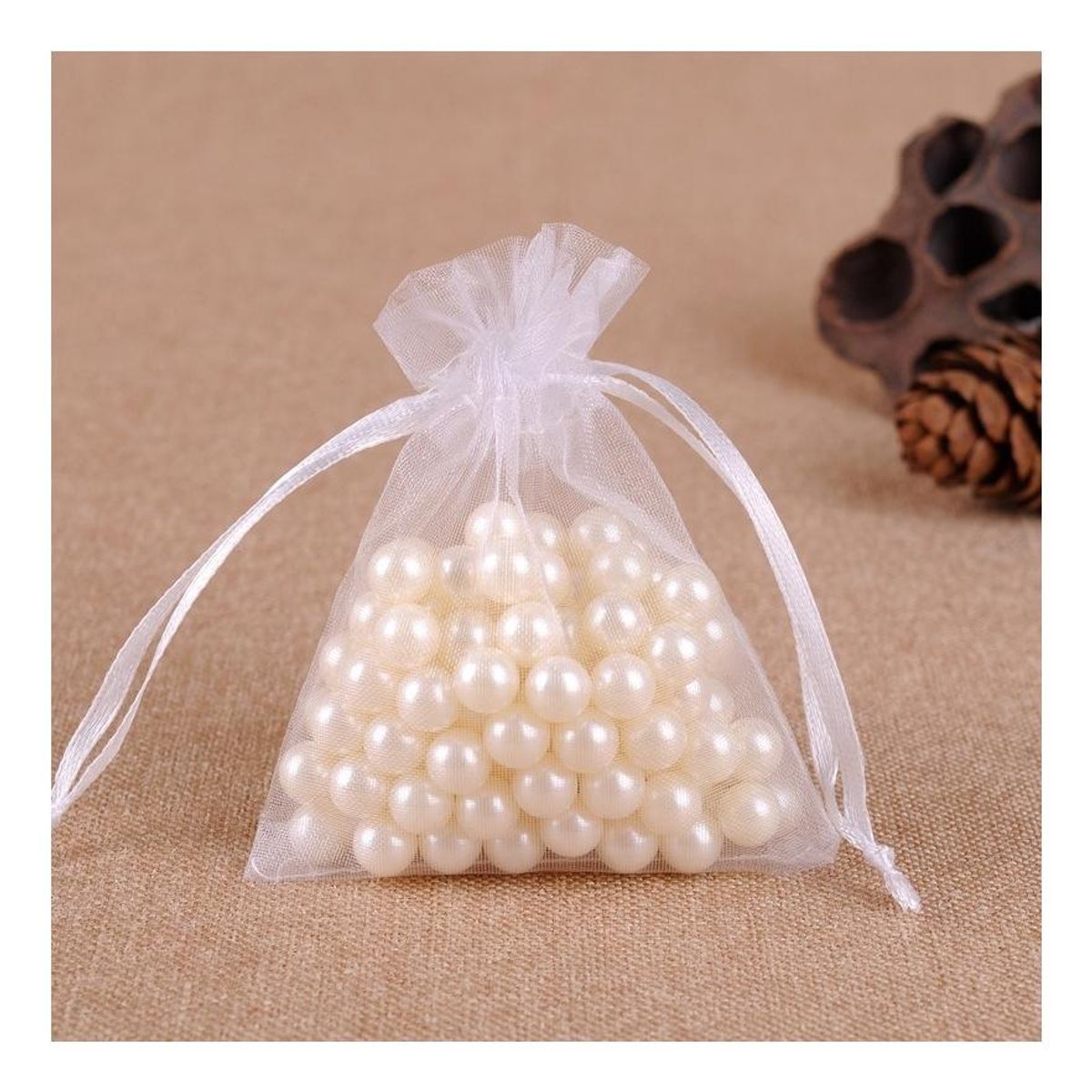 GENERICO - Pack de 100 Bolsas de Organza Blancas 15x20 cm