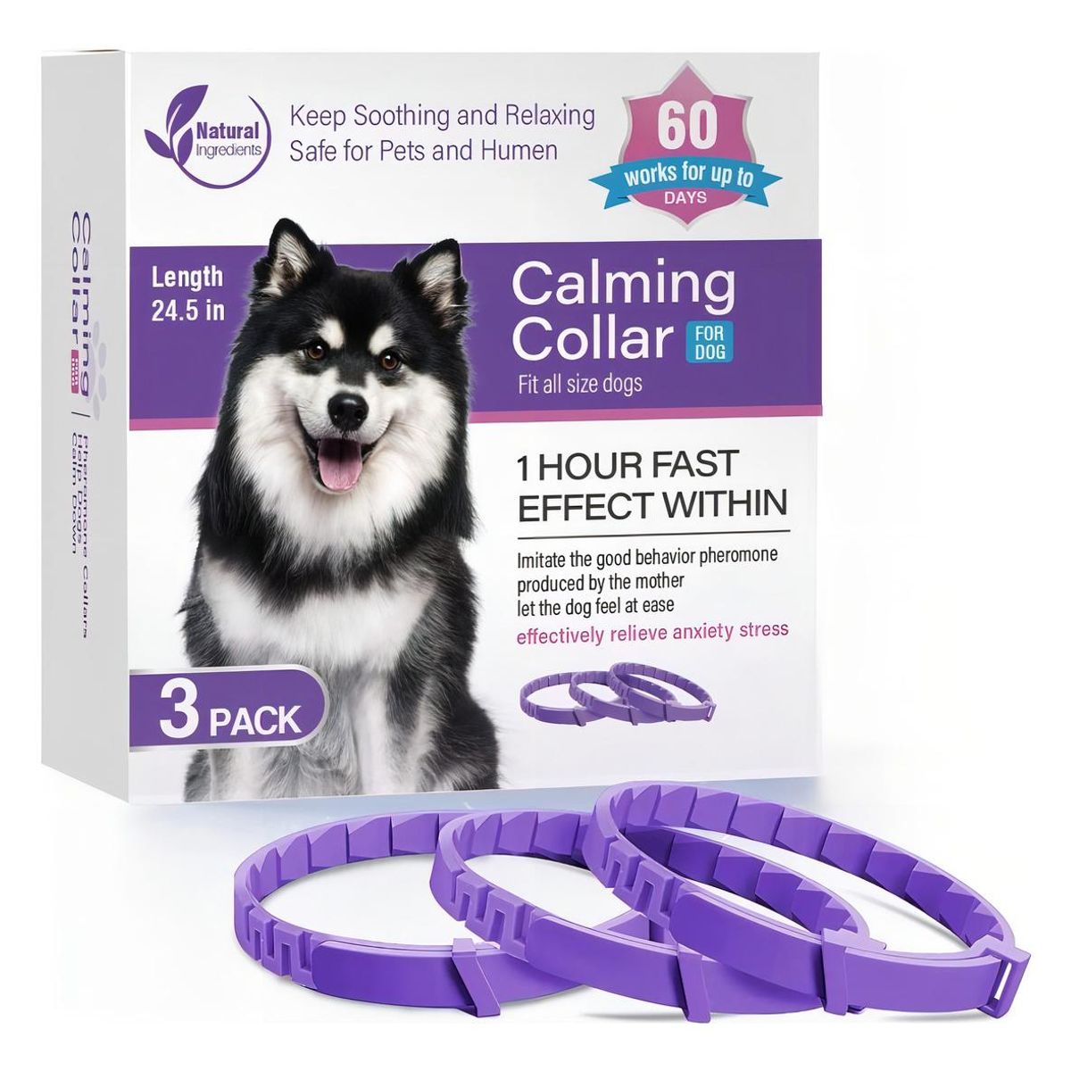 GENERICO - Collar Ajustable Calmante para Perros y Gatos Morado