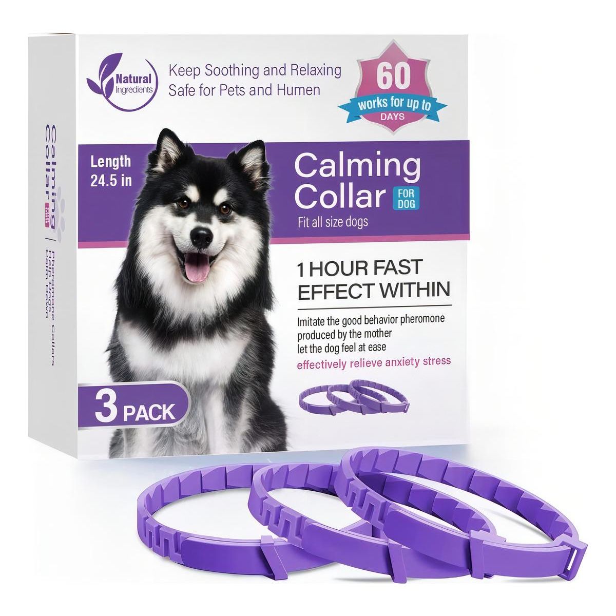 GENERICO - Collar Ajustable Calmante para Perros y Gatos Morado