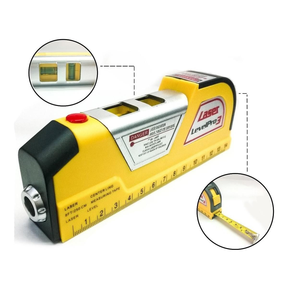 GENERICO - Nivel Láser con Cinta Métrica de 250 cm y Niveles de Burbuja