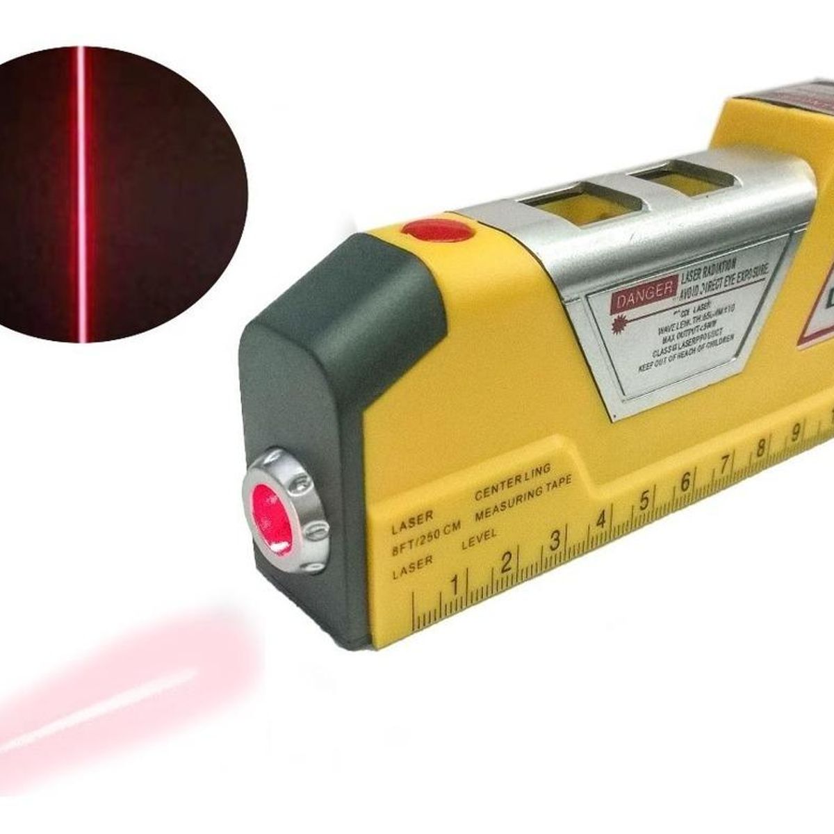 GENERICO - Nivel Láser con Cinta Métrica de 250 cm y Niveles de Burbuja