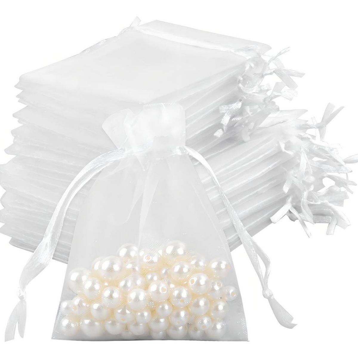 GENERICO - Pack de 100 Bolsas de Organza Blancas 7x9 cm para Detalles