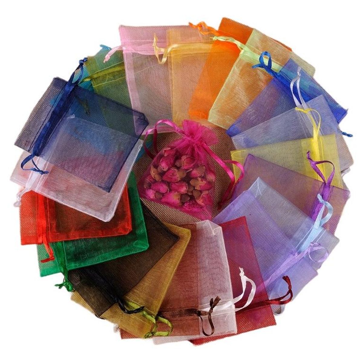 GENERICO - Pack de 100 Bolsas de Organza en Colores Variados 10x15 cm