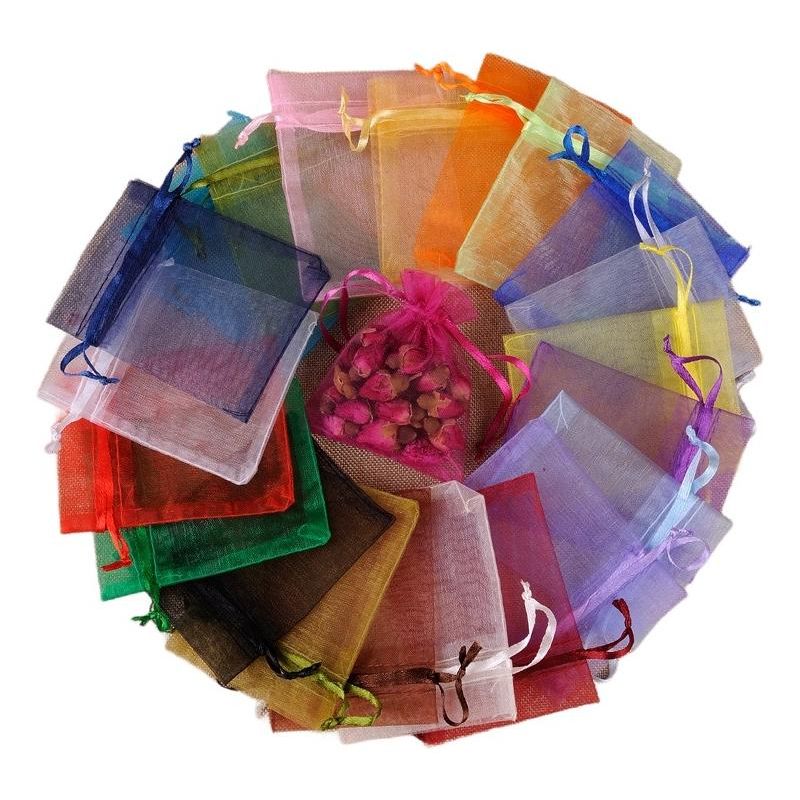 GENERICO - Pack de 100 Bolsas de Organza en Colores Variados 10x15 cm