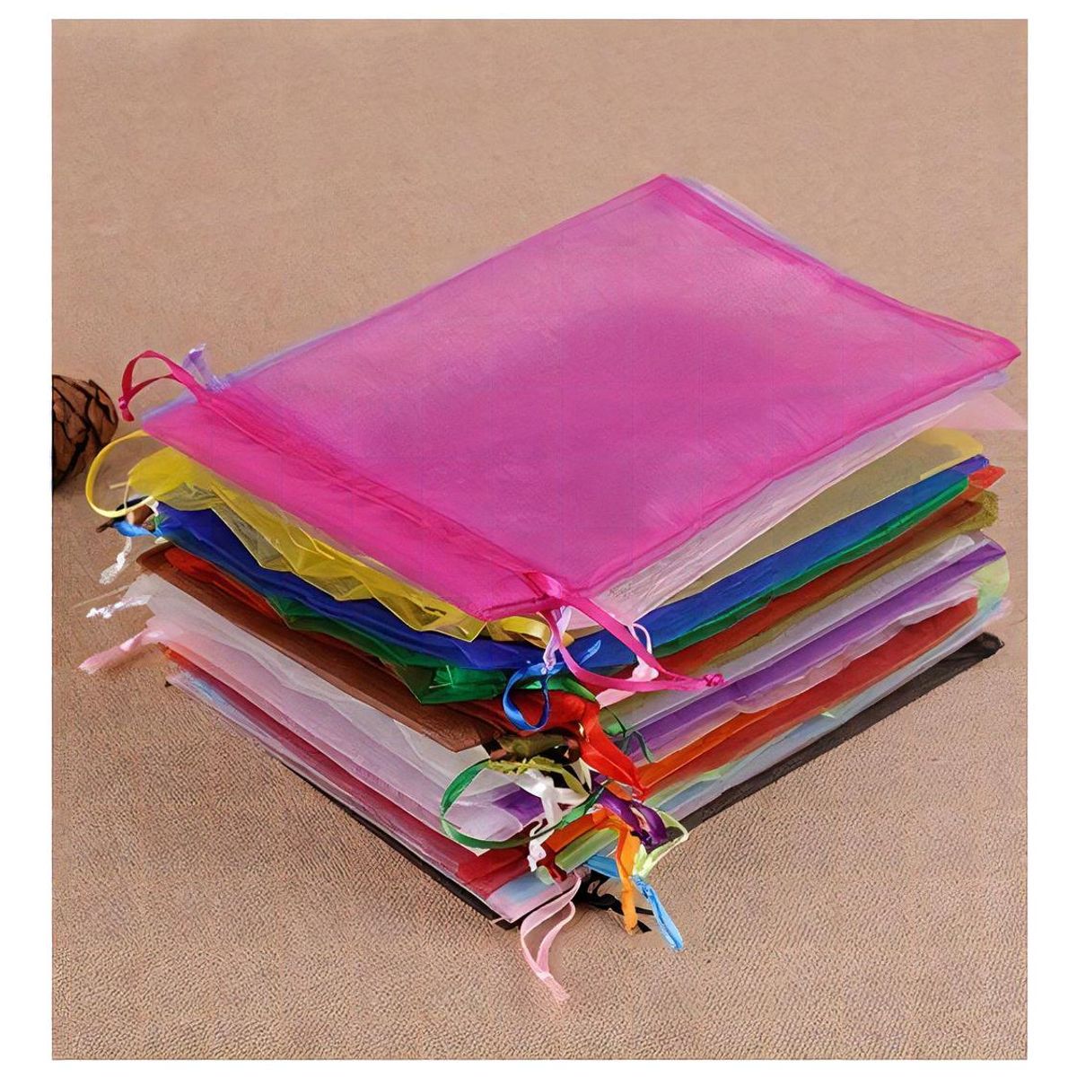 GENERICO - Pack de 100 Bolsas de Organza en Colores Variados 10x15 cm
