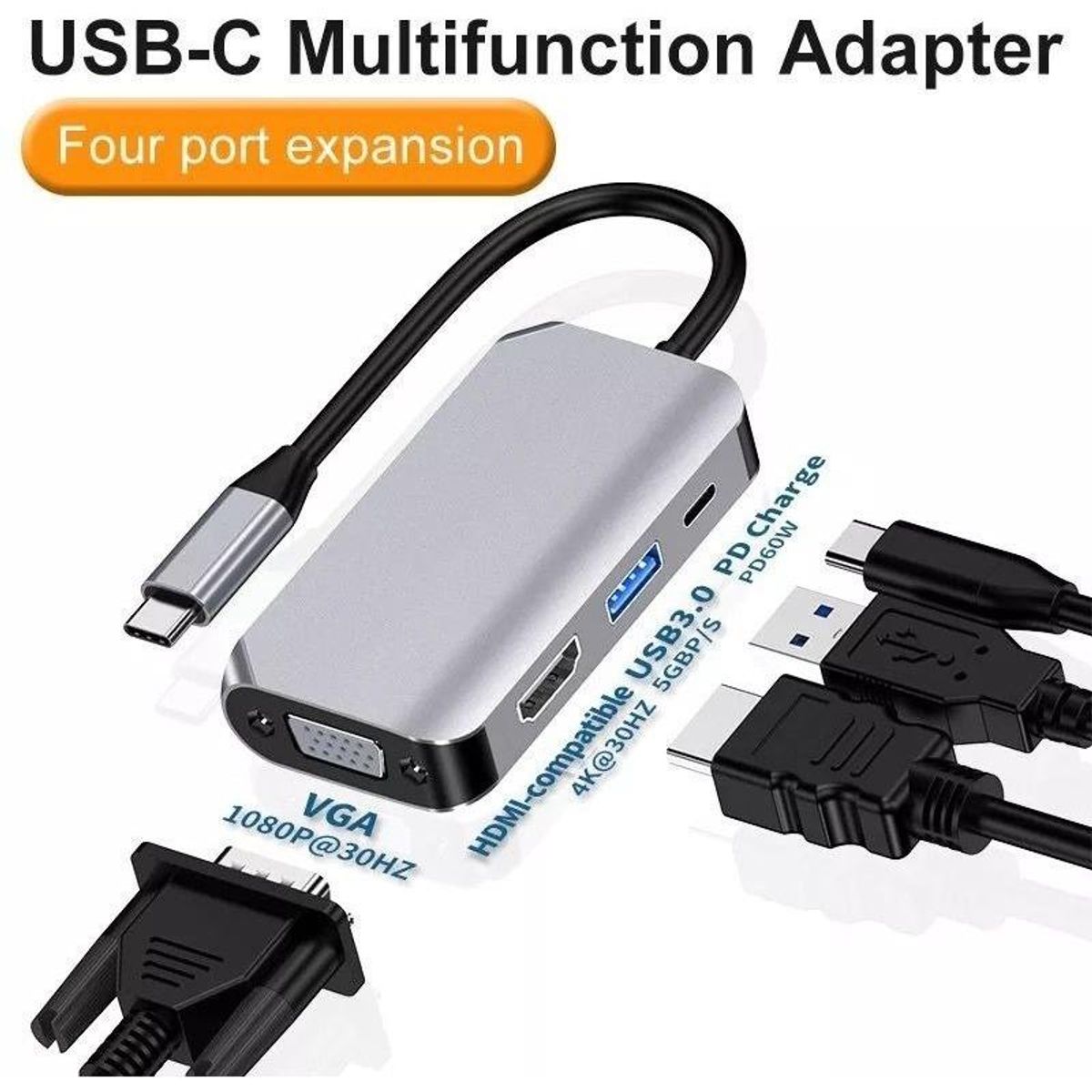GENERICO - Adaptador Tipo-C a HDTV VGA y USB 30