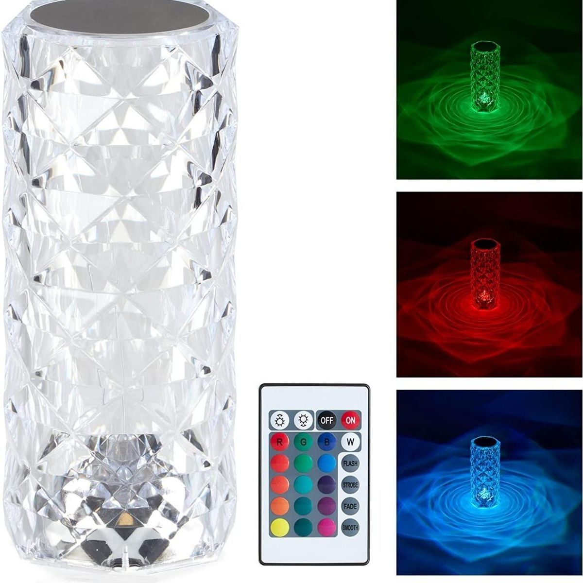 GENERICO - Lámpara Velador Táctil Rosa con Efecto Diamante LED USB