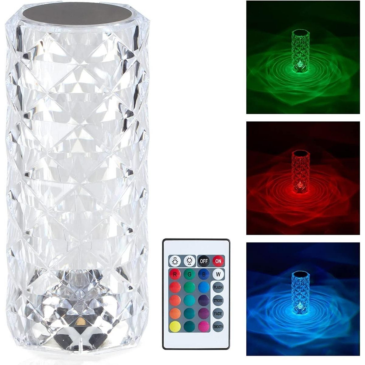 GENERICO - Lámpara Velador Táctil Rosa con Efecto Diamante LED USB