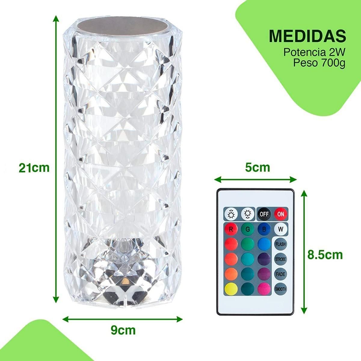 GENERICO - Lámpara Velador Táctil Rosa con Efecto Diamante LED USB