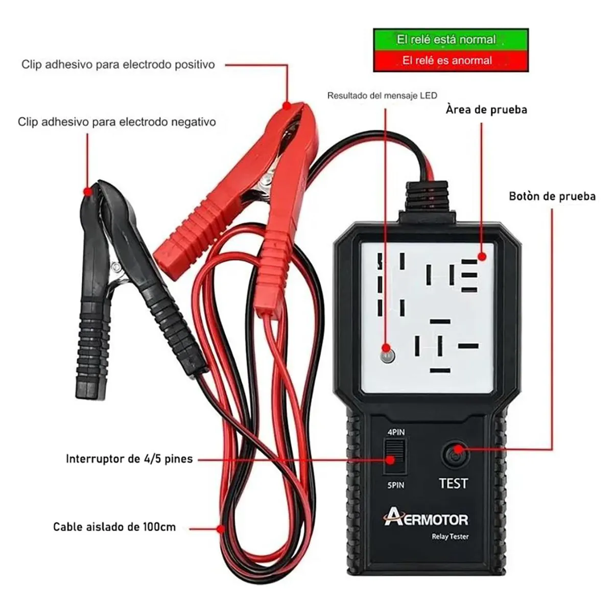 GENERICO - Probador Portátil de Relé Automotriz 12V-24V 4PIN5PIN