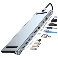 GENERICO - Adaptador Hub 11 en 1 USB Tipo C con HDMI y VGA