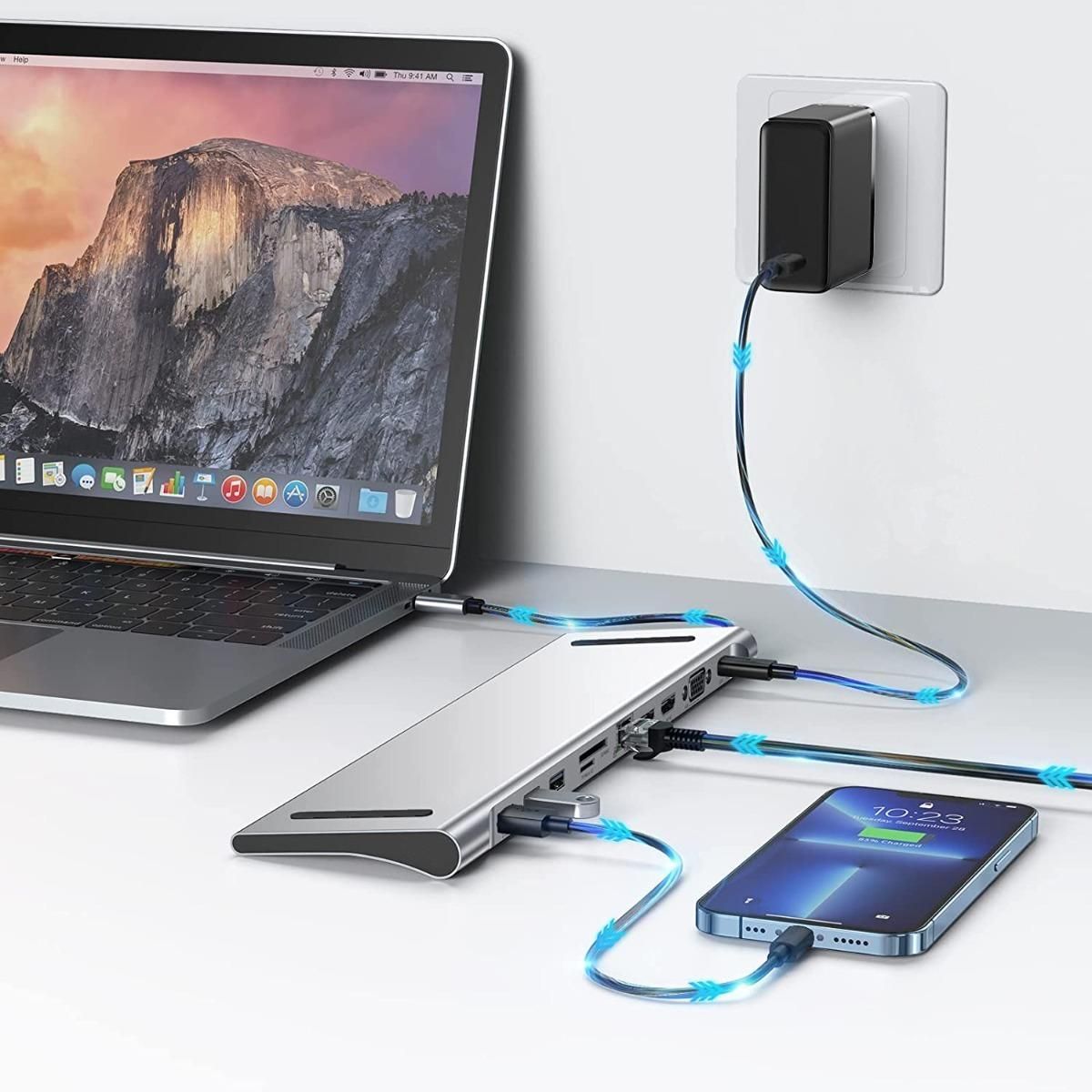 GENERICO - Adaptador Hub 11 en 1 USB Tipo C con HDMI y VGA