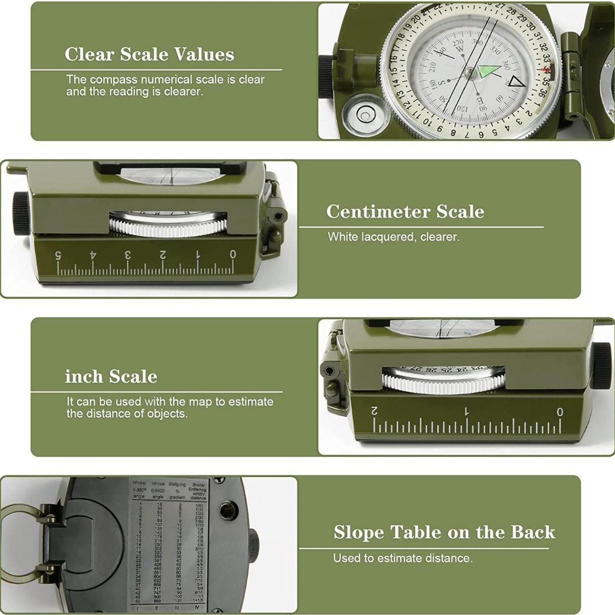 GENERICO - Brújula Militar Luminosa Profesional Con Inclinómetro