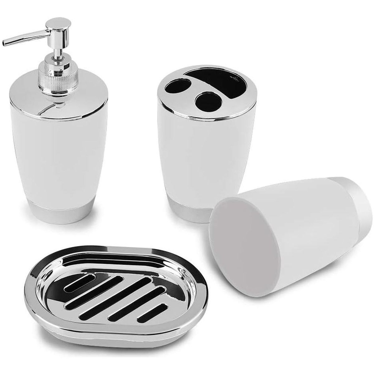 GENERICO - Set de 4 Accesorios de Baño Vaso Dispensador y Jabonera.