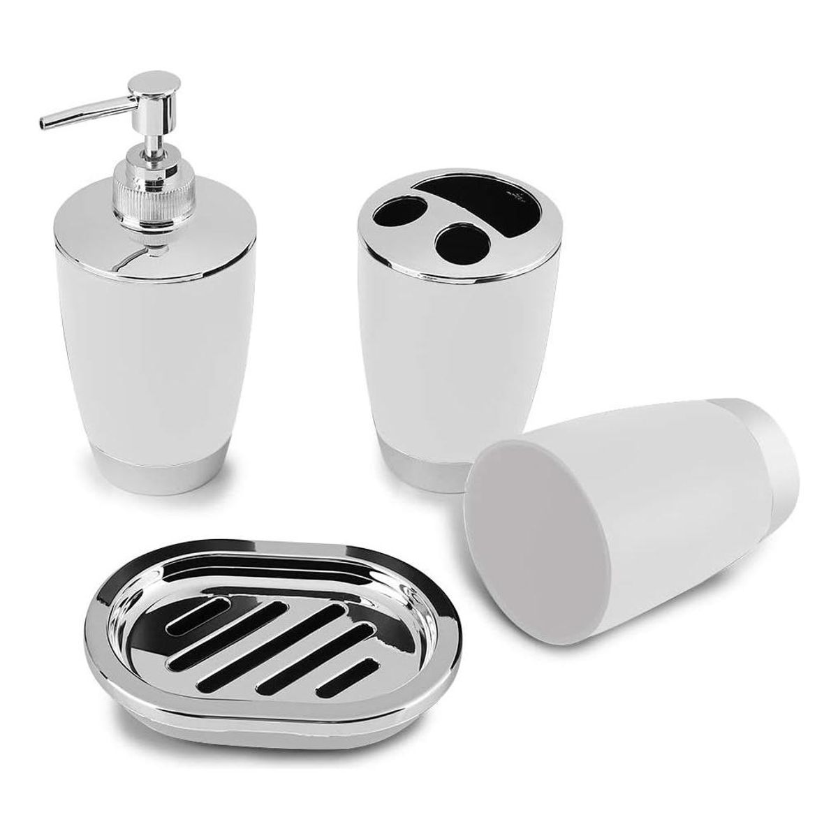 GENERICO - Set de 4 Accesorios de Baño Vaso Dispensador y Jabonera.