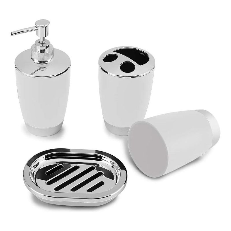 GENERICO - Set de 4 Accesorios de Baño Vaso Dispensador y Jabonera.