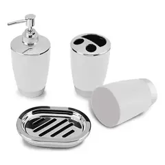 GENERICO - Set de 4 Accesorios de Baño Vaso Dispensador y Jabonera.