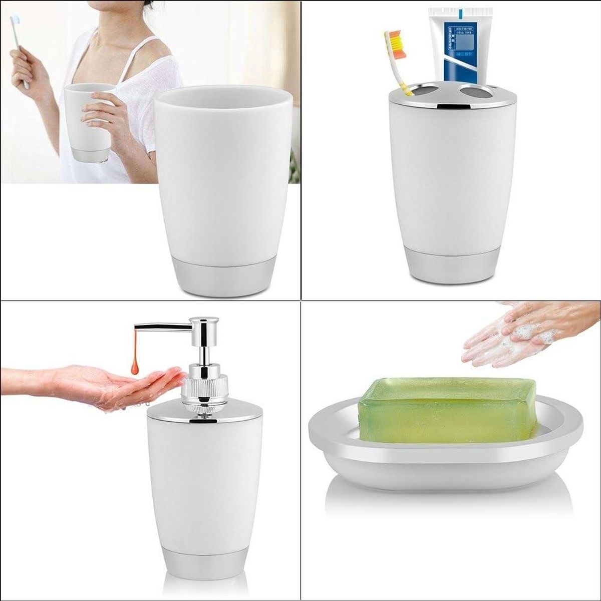 GENERICO - Set de 4 Accesorios de Baño Vaso Dispensador y Jabonera.