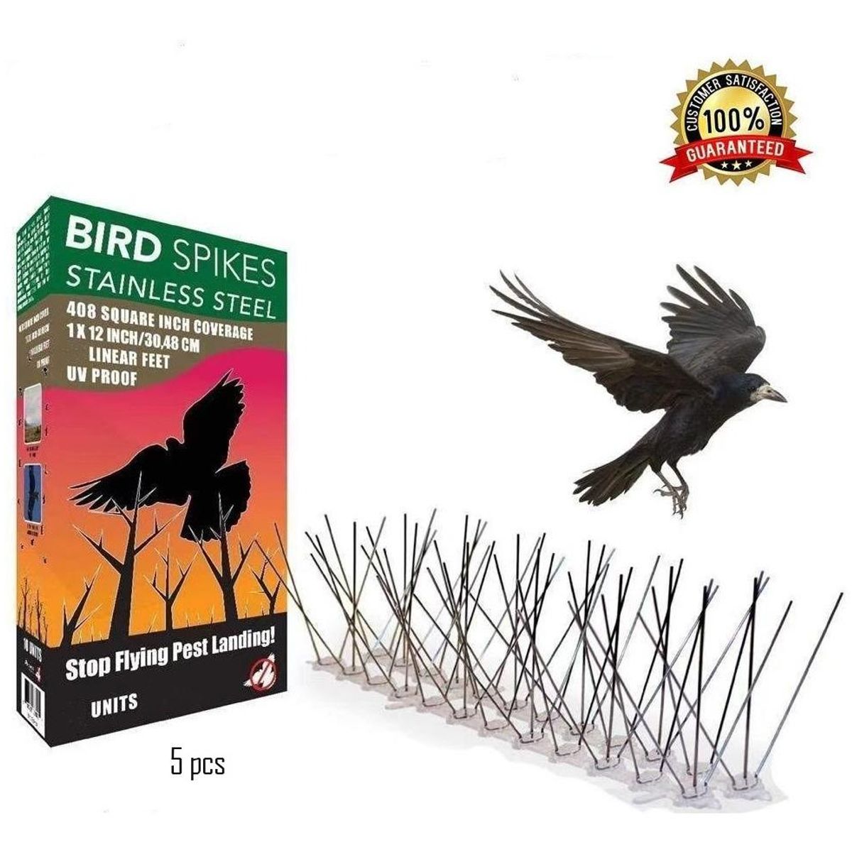 GENERICO - Pack de 5 Púas Repelentes de Aves de Acero Inoxidable