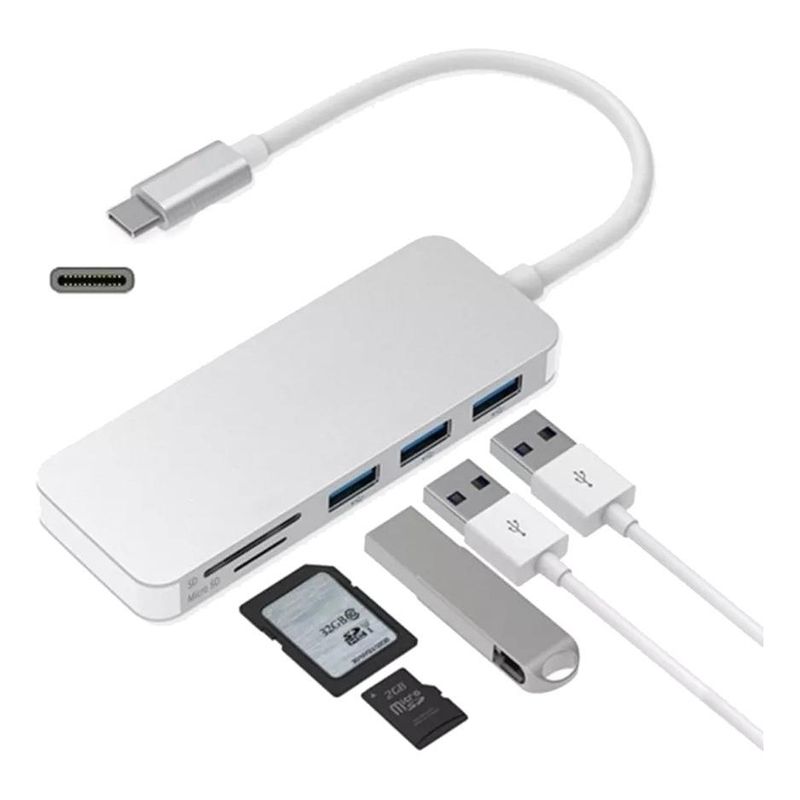 GENERICO - Adaptador 5 en 1 Type C con 3 puertos USB 30 y lector de tarjetas