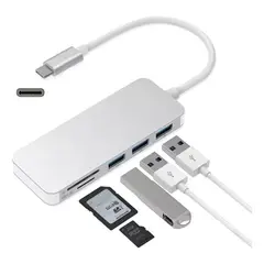 GENERICO - Adaptador 5 en 1 Type C con 3 puertos USB 30 y lector de tarjetas