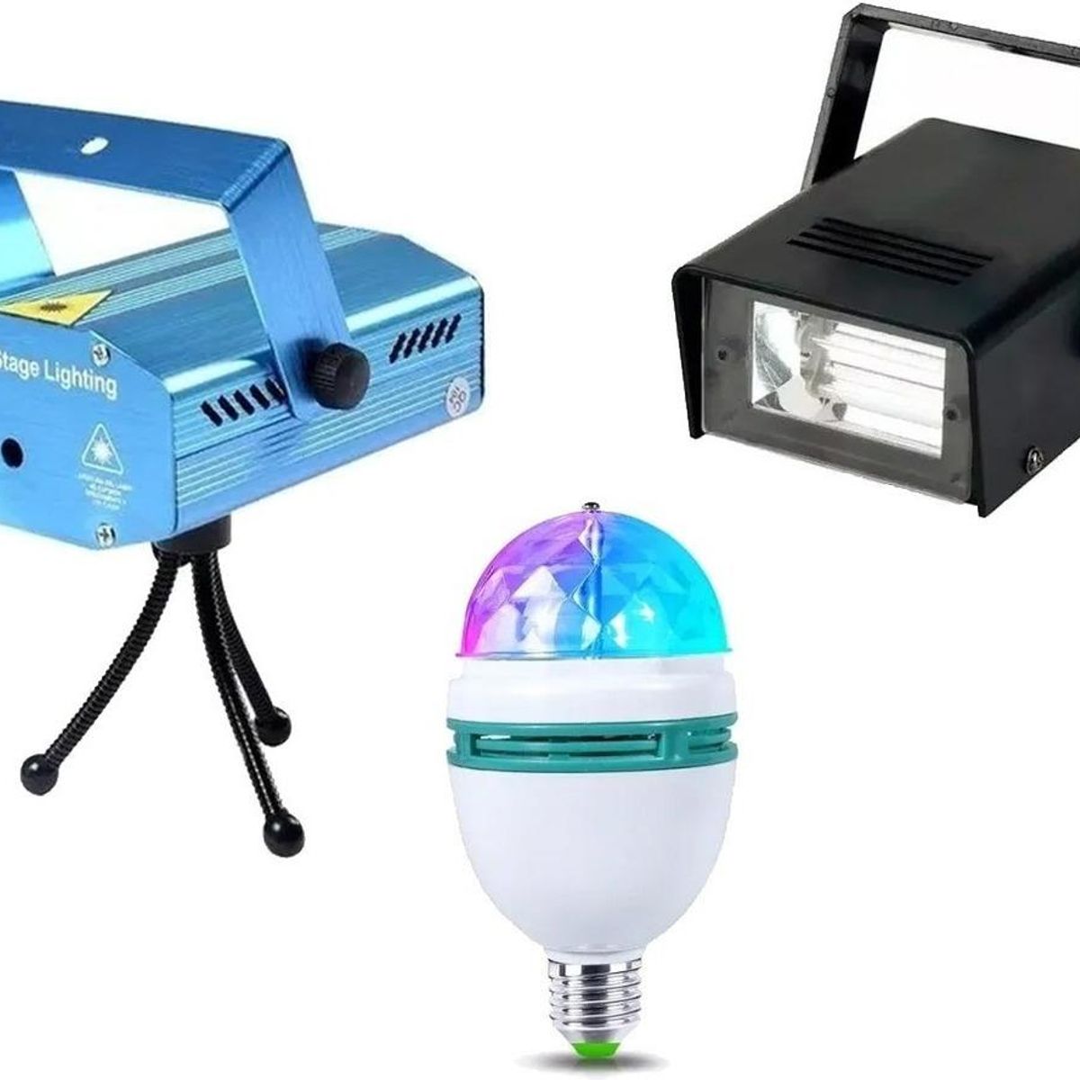 GENERICO - Pack de 3 Proyectores Laser y Estroboscópica con Ampolleta