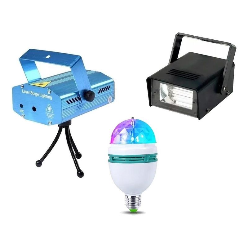 GENERICO - Pack de 3 Proyectores Laser y Estroboscópica con Ampolleta