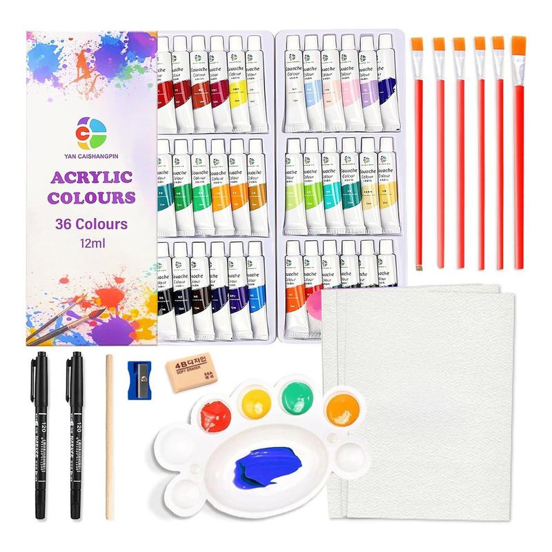 GENERICO - Kit de Pintura Acrílica 59 Pzs con Pinceles y Paleta