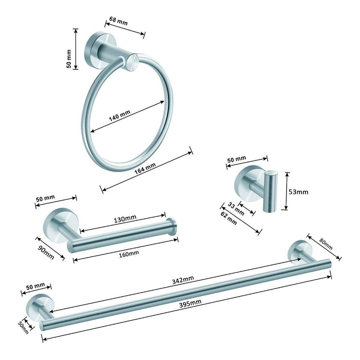 GENERICO - Juego de 4 Accesorios de Baño en Acero Inoxidable