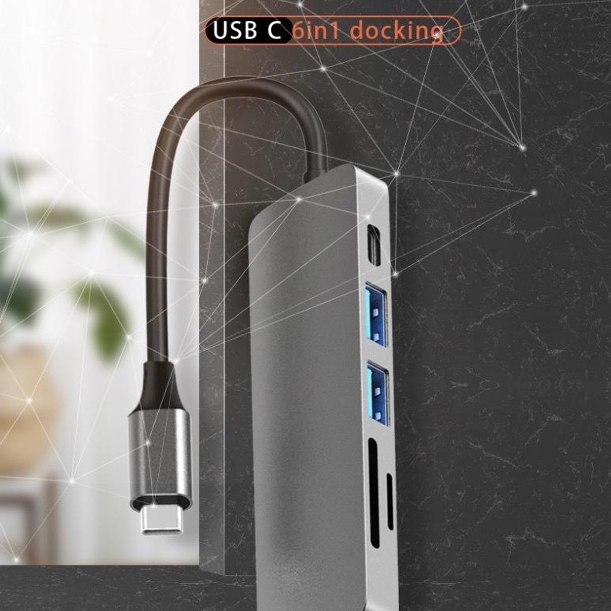 GENERICO - Hub Adaptador USB-C 6 en 1 con HDMI y Dual USB 30