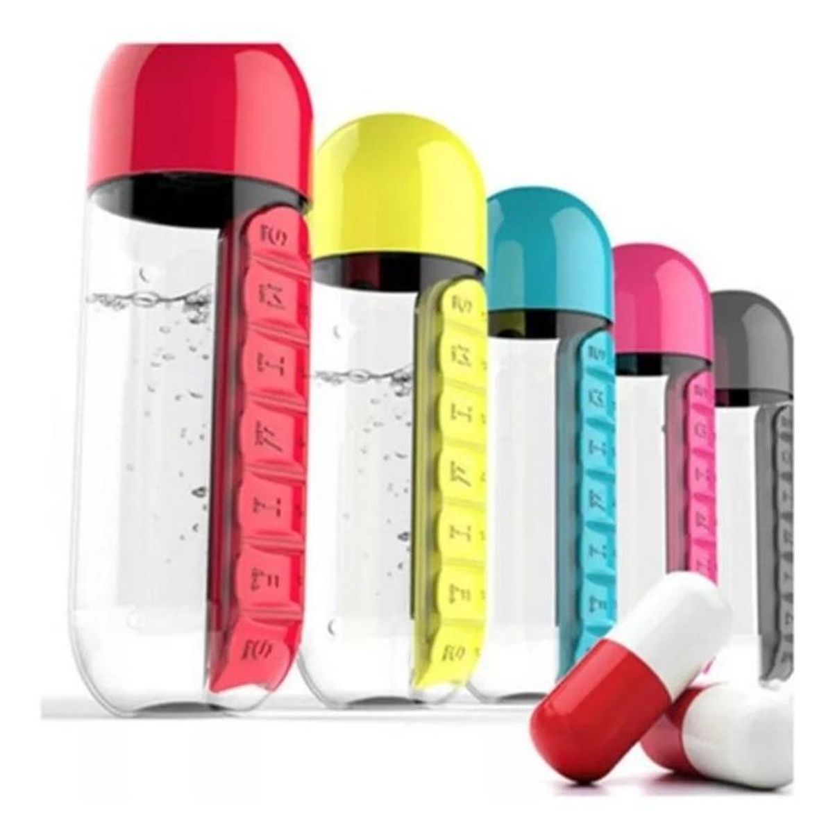 GENERICO - Botella de Agua de 600ml con Pastillero Organizador