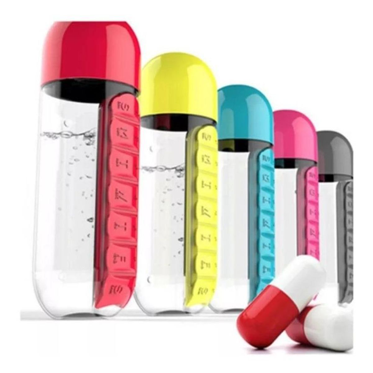 GENERICO - Botella de Agua de 600ml con Pastillero Organizador