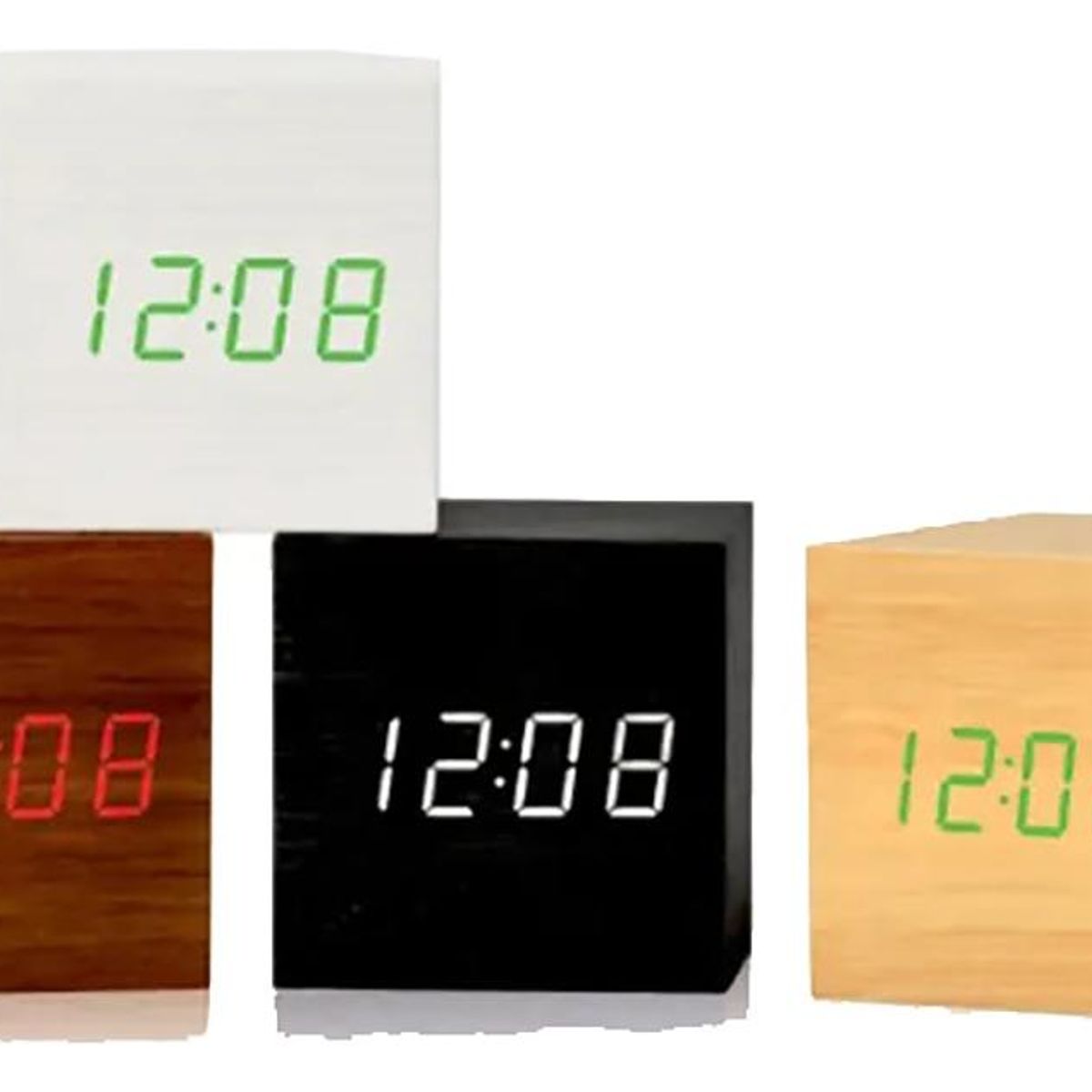 GENERICO - Reloj Despertador Digital Cubo de Madera con Luz LED