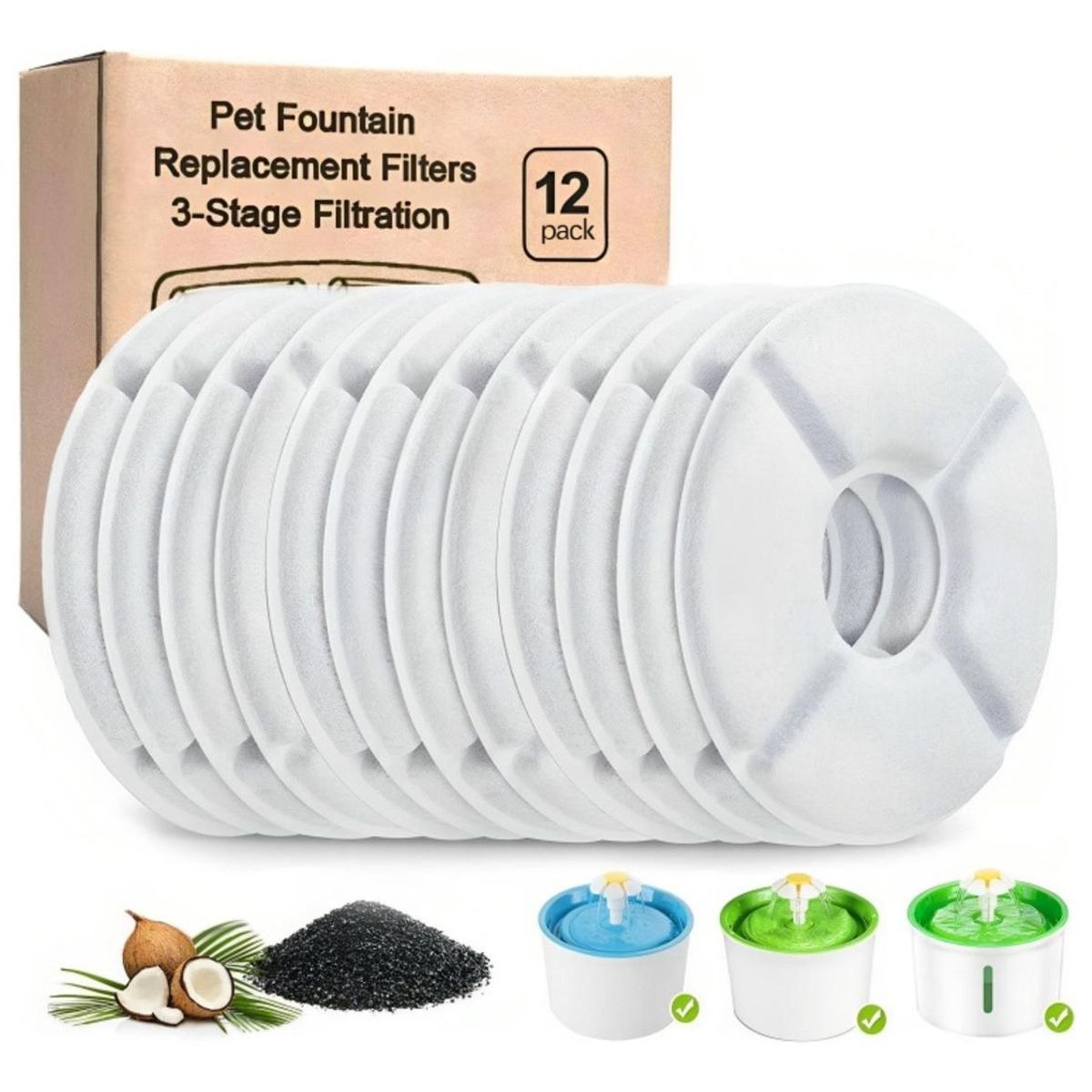 GENERICO - Pack de 12 Filtros de Agua para Mascotas - Gatos y Perros.