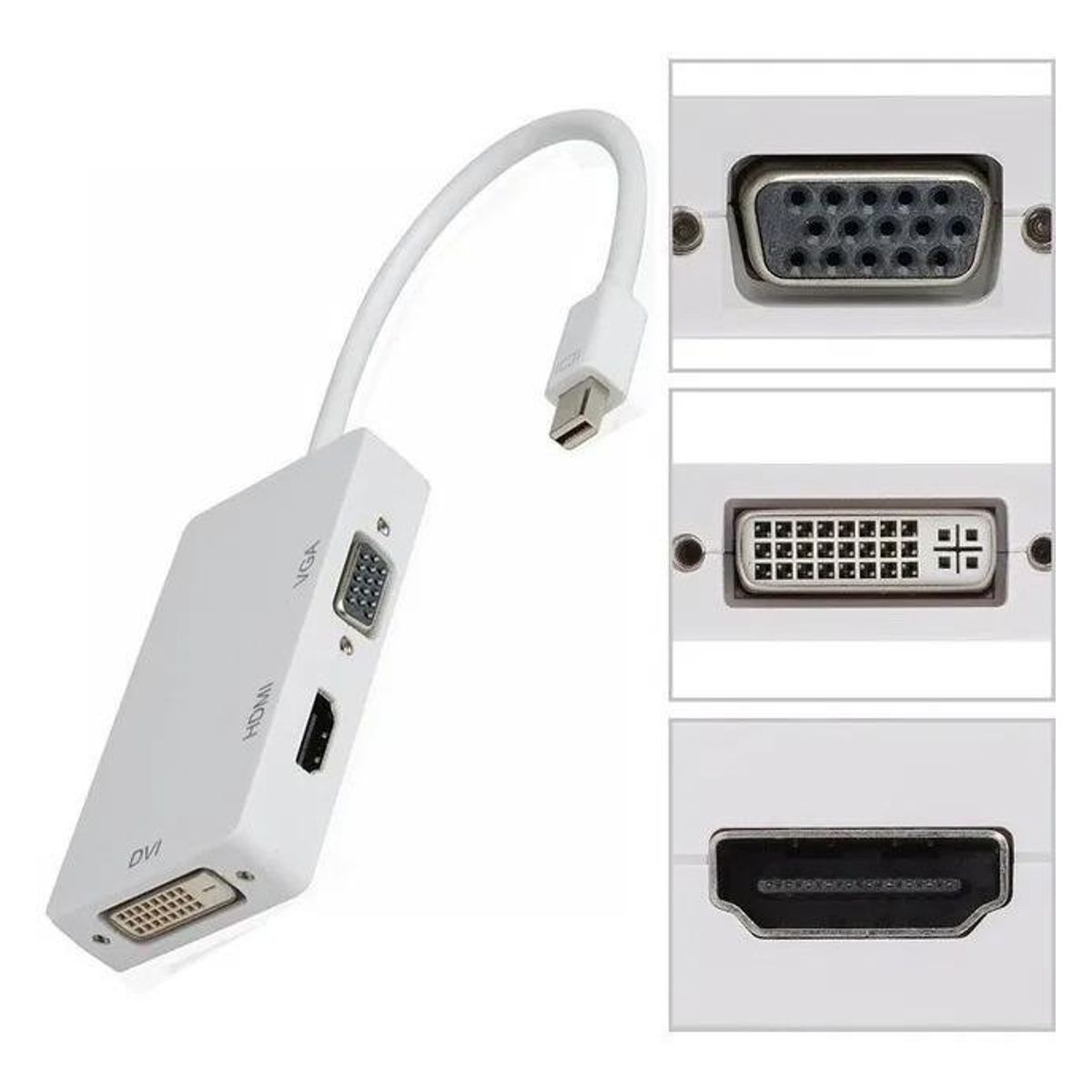 GENERICO - Adaptador Mini DisplayPort a HDMI VGA y DVI - 20 cm