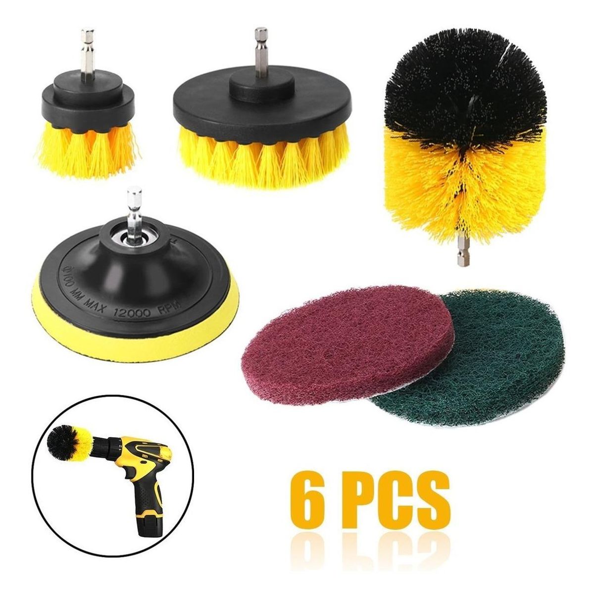 GENERICO - Set de 6 Cepillos para Taladro para Limpieza de Tapices