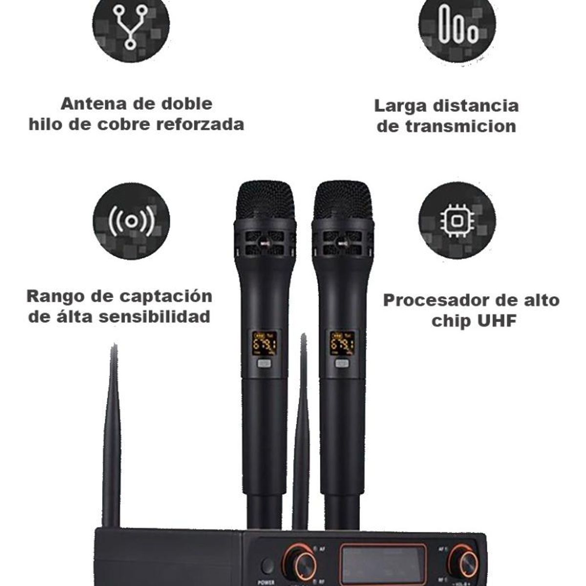 GENERICO - Micrófono Inalámbrico UHF Profesional con 2 Micrófonos