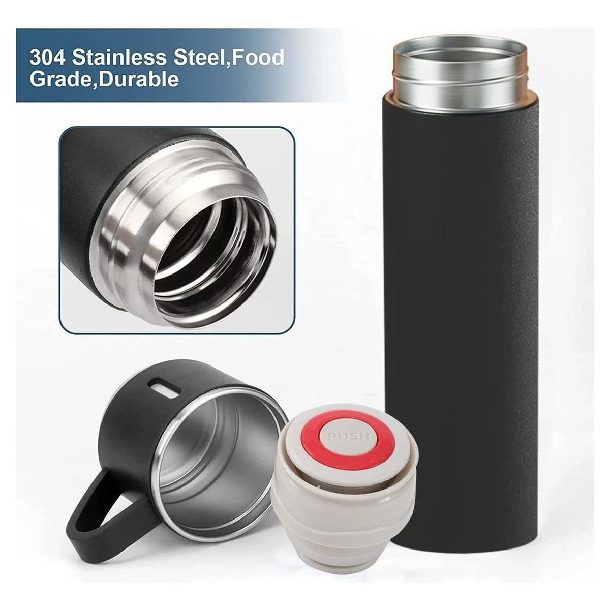 GENERICO - Termo de Acero Inoxidable con 3 Tazas de 500 Ml